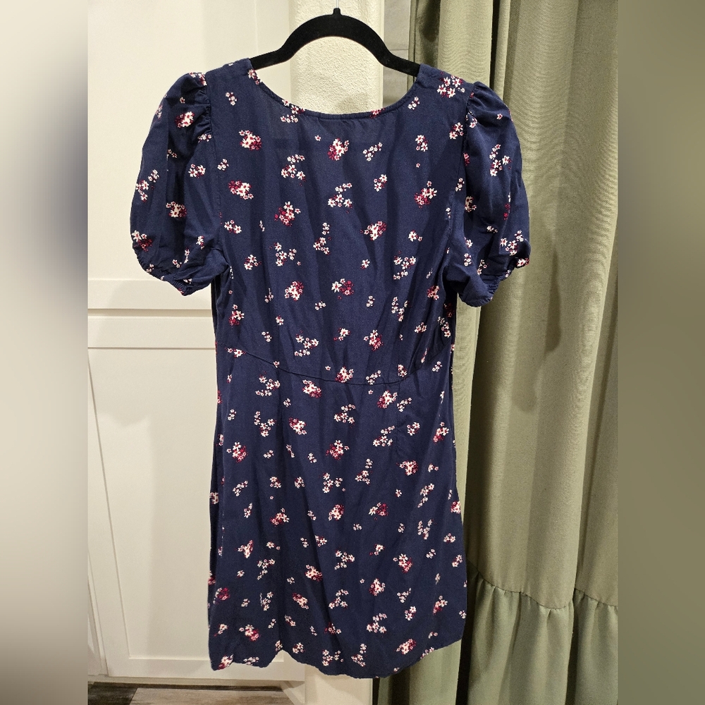 Navy Floral V-Neck Short Sleeve Dress - Picture 3 of 5